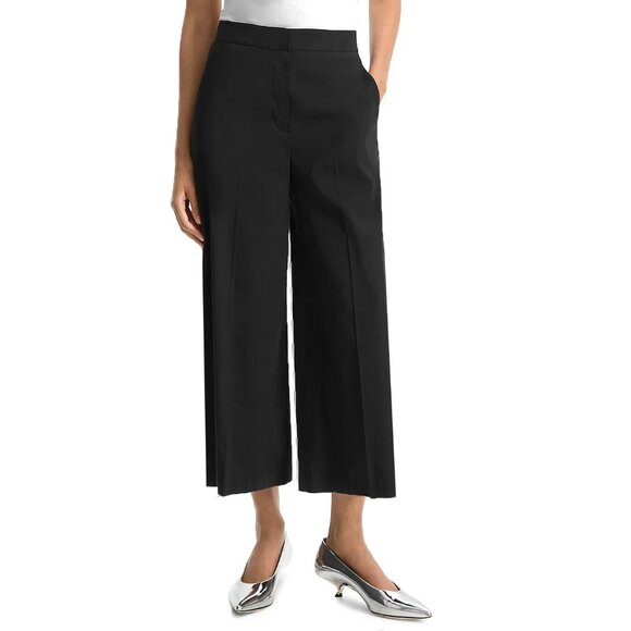 New Theory Clean Terena Linen Blend Wide Leg Cropped Pant Black 00 $275 - Picture 1 of 6
